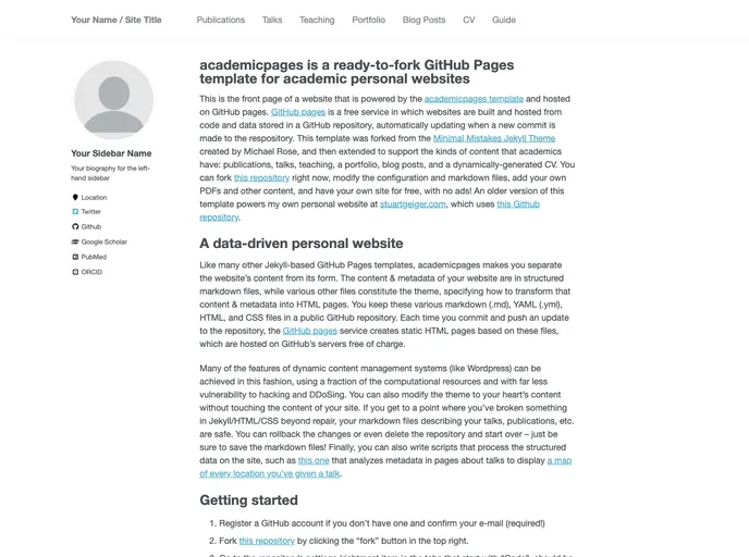 Academicpages.github.io screenshot