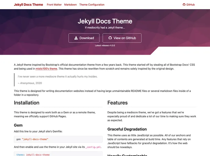 Jekyll Docs Theme screenshot