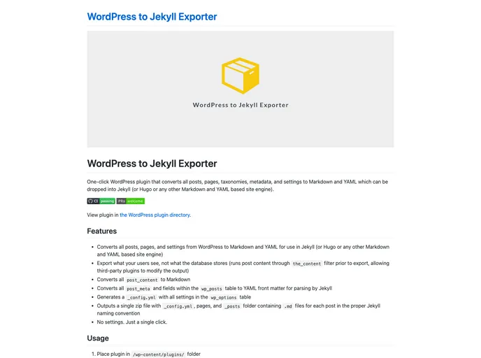 Wordpress To Jekyll Exporter screenshot