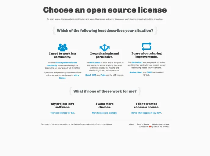 Choosealicense.com screenshot