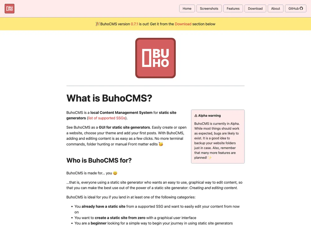 Buhocms screenshot