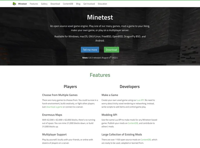 Minetest.github.io screenshot