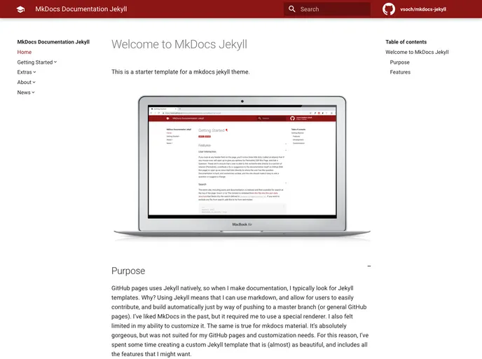 Mkdocs Jekyll screenshot