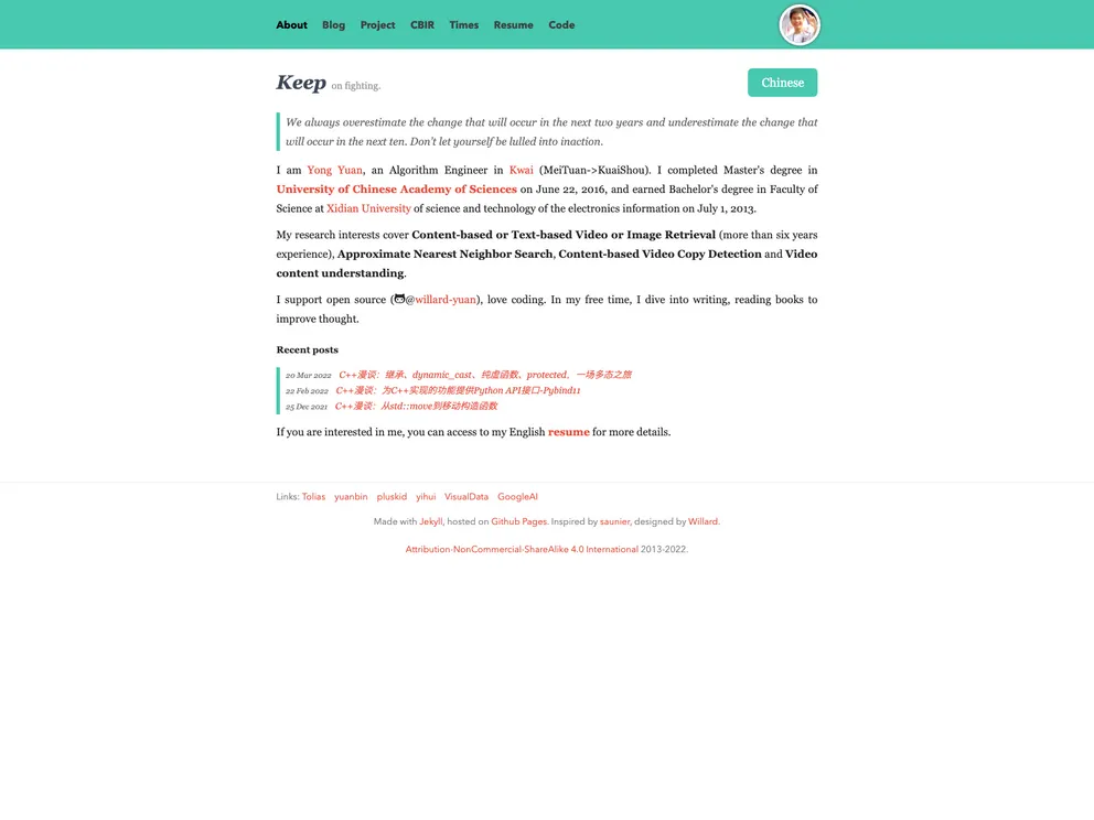 Willard Yuan.github.io screenshot